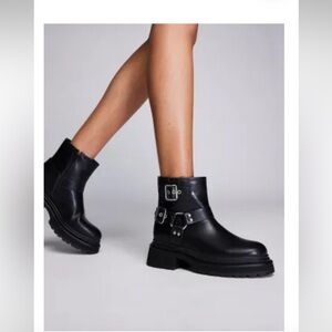 Public Desire Black Double-Buckle Combat Boots